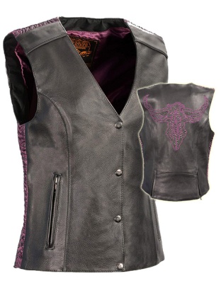 SH4570PUR - Women's Snap Front Vest Phoenix Studding &amp; Embroider