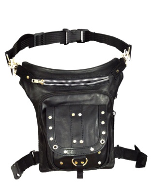 2215 - BLACK CARRY LEATHER THIGH BAG WITH GUN POCKET