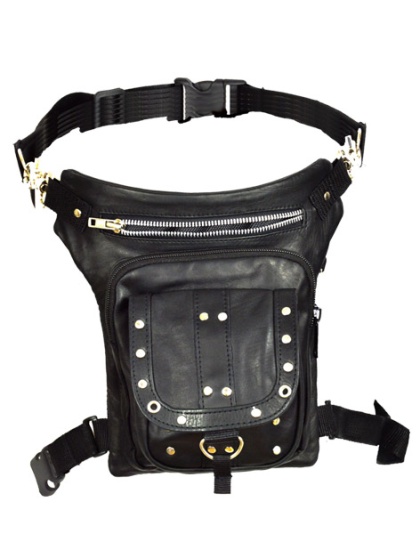 2215 - BLACK CARRY LEATHER THIGH BAG WITH GUN POCKET