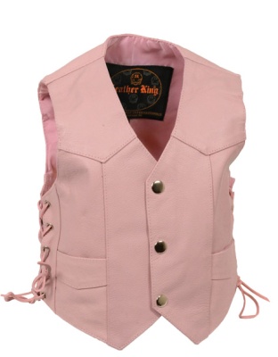 1527PNK - Kids Pink Basic Side Lace Three Snap Vest