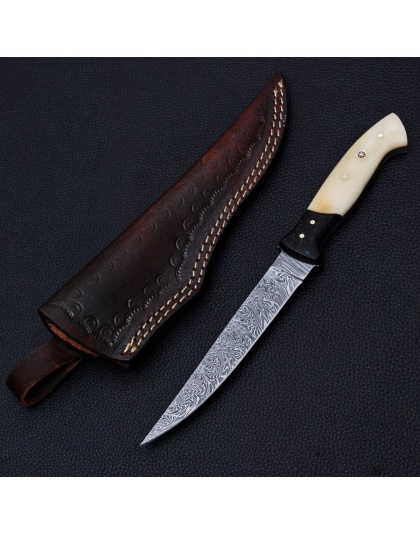 TJ200 - Fillet Bone Wood Handle Damascus Knife