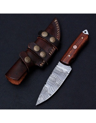 TJ004 - Rose Wood Handle Damascus Knife