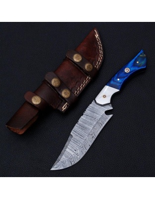 TJ1079BLU - Blue Wood Handle Damascus 