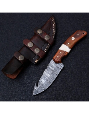 TJ1083 - Wood Bone Wood Handle Damascus Knife