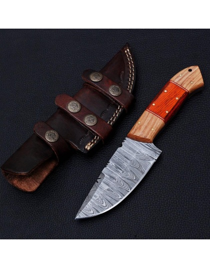 TJ1085 - Olive Wood Handle Damascus Knife
