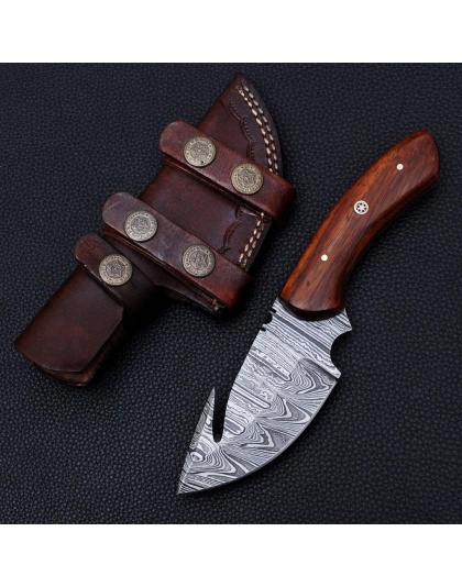 TJ111 - Wood Handle Damascus Knife