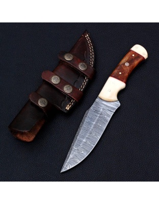 TJ127 - Natural Bone Wood Handle Damascus Knife
