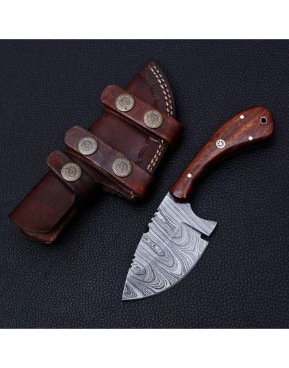 TJ165 - Wood Handle Damascus Knife