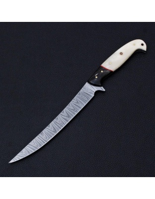 TJ300 - Fillet Bone Wood Handle Damascus Knife