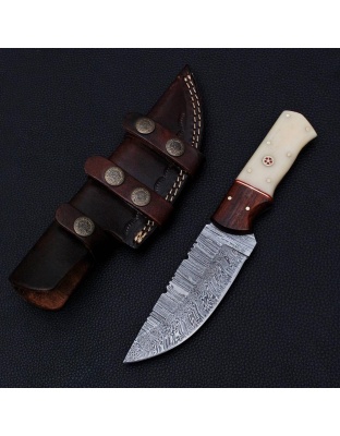 TJ548 - Natural Bone Wood Handle Damascus Knife
