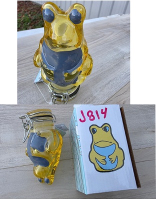 J814 - Frog Glass Jar Air Tight Container Yellow Blue