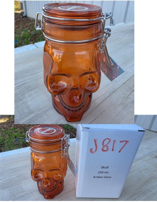 J817 - Skull Glass Jar Air Tight Container Amber Glow