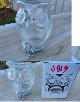 J819 - Owl Glass Jar Air Tight Container White