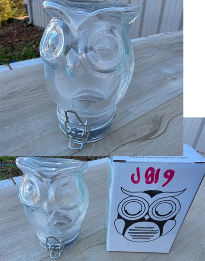 J819 - Owl Glass Jar Air Tight Container White