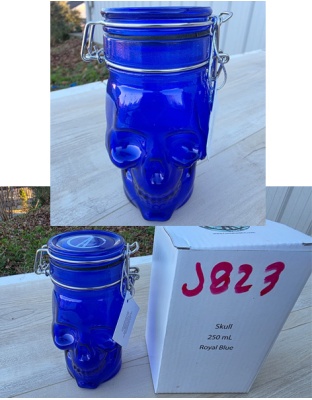 J823 - Skull Glass Jar Air Tight Container Blue