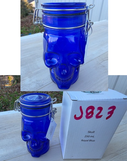 J823 - Skull Glass Jar Air Tight Container Blue