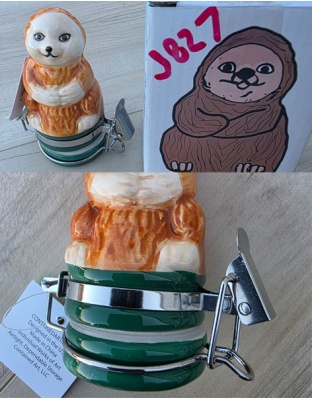 J827 - Bear Porcelain Jar Air Tight Container Golden Green
