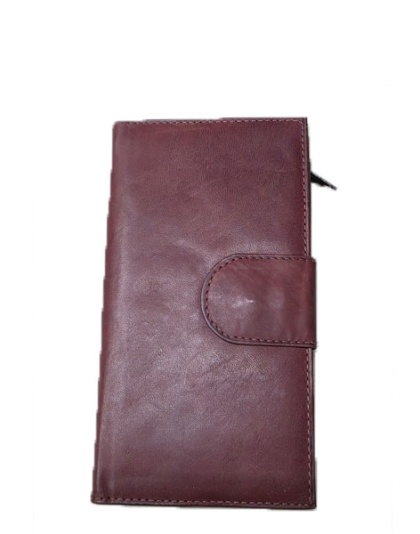 LW151redbrown - Natural Leather Check Book Wallet Red-Brown