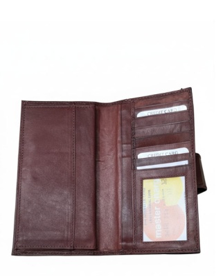 LW151redbrown - Natural Leather Check Book Wallet Red-Brown