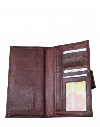 LW151redbrown - Natural Leather Check Book Wallet Red-Brown