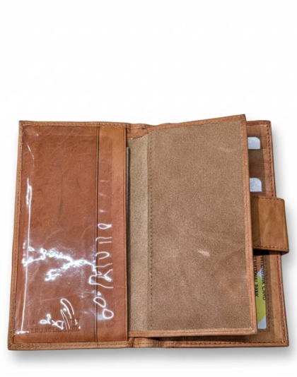 LW151tan - Natural Tan Leather Check Book Wallet