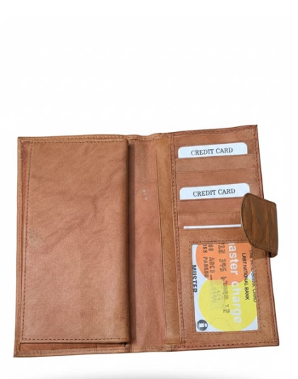 LW151tan - Natural Tan Leather Check Book Wallet