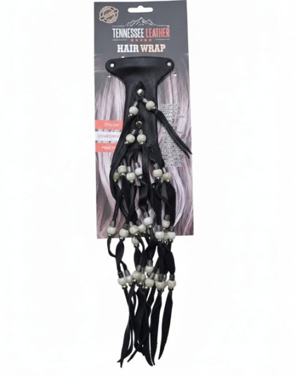 TN2488 -  Black Leather Fringe Hair Glove With Beads