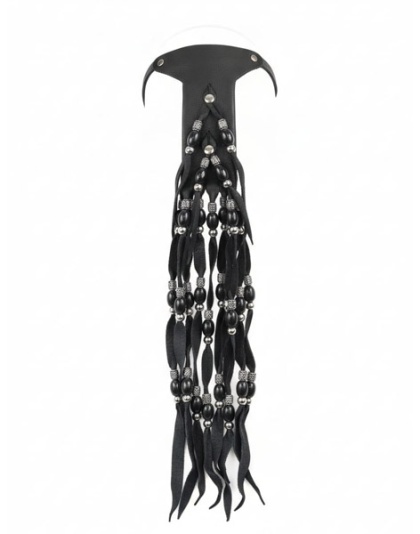 TN2488 -  Black Leather Fringe Hair Glove With Beads
