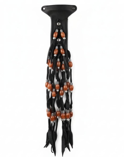 TN2488 -  Black Leather Fringe Hair Glove With Beads