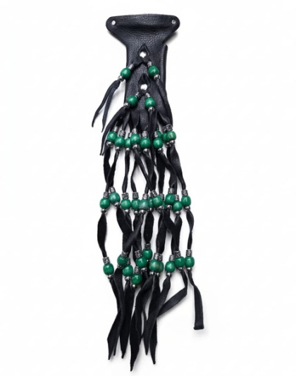 TN2488 -  Black Leather Fringe Hair Glove With Beads