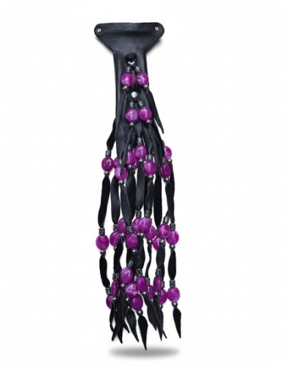 TN2488 -  Black Leather Fringe Hair Glove With Beads