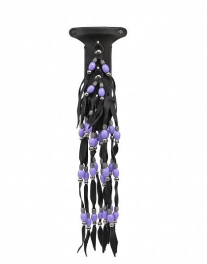 TN2488 -  Black Leather Fringe Hair Glove With Beads