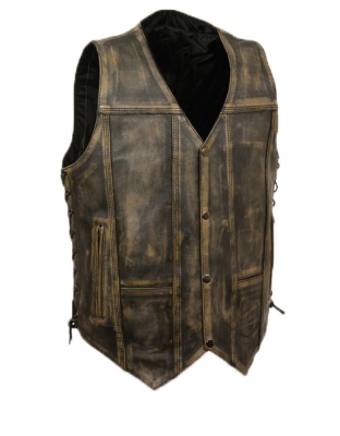 TN1055 - MENS TEN POCKETS DISTRESSED BROWN VEST
