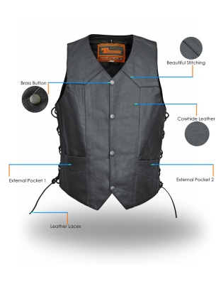TN1064 - Men's Traditional Front Snap Side Lace Vest