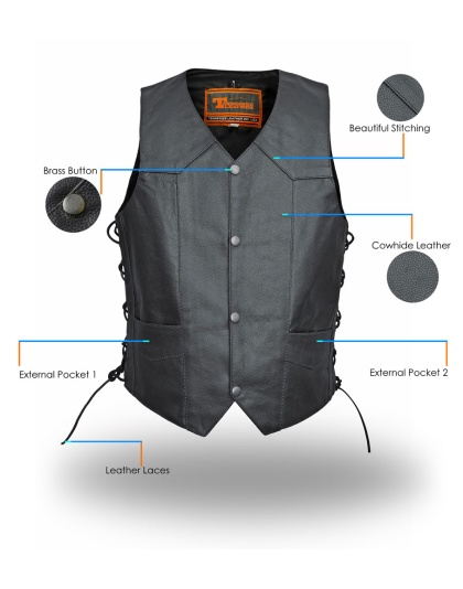 TN1064 - Men's Traditional Front Snap Side Lace Vest