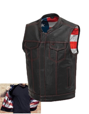 TN1072 - Born Free USA Flag Motorcycle Leather Club Vest