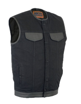 TN1081 - Men's Denim &amp; Leather Single Panel Gun Pocket Vest