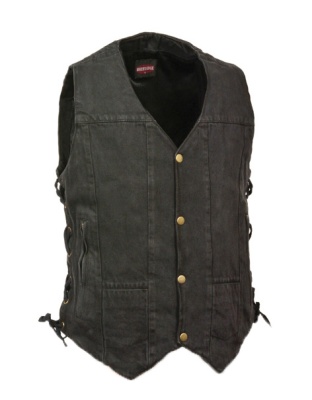 TN1082 - MEN’S 10 POCKET SIDE LACE BLACK DENIM VEST