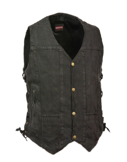 TN1082 - MEN’S 10 POCKET SIDE LACE BLACK DENIM VEST