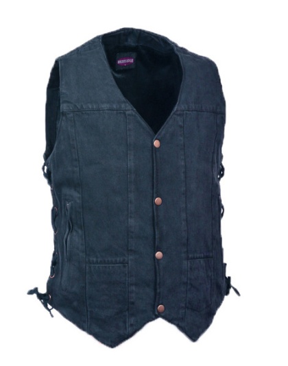 TN1083 - MEN’S 10 POCKET SIDE LACE BLUE DENIM VEST