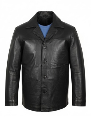 Blk0102 - Leather Coat with Snaps