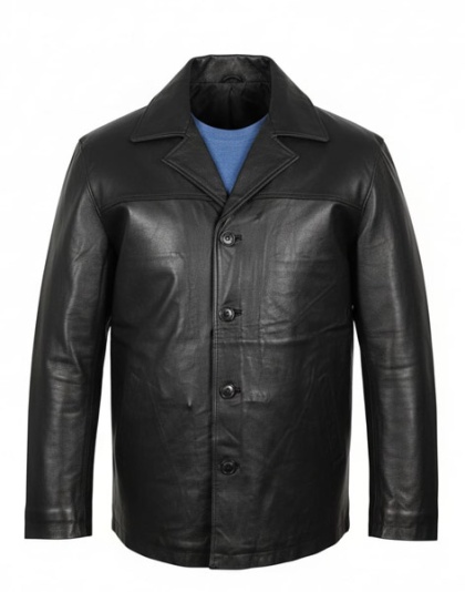 Blk0102 - Leather Coat with Snaps