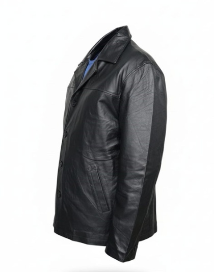 Blk0102 - Leather Coat with Snaps