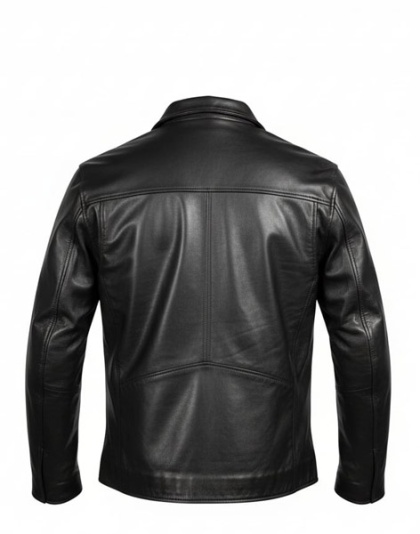 Blk0102 - Leather Coat with Snaps