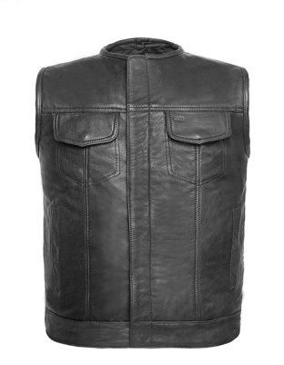 TN1054 - Mens Collarless MC Leather Vest