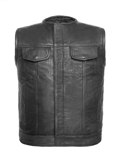 TN1054 - Mens Collarless MC Leather Vest