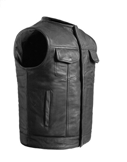 TN1054 - Mens Collarless MC Leather Vest