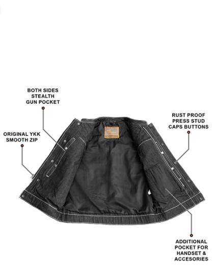 TN1087 - Men's Denim &amp; Leather Club Vest with White Stitching