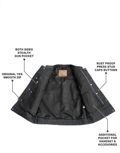 TN1088 - Men's Denim &amp; Leather Club Vest with Blue Stitching