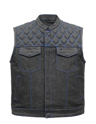 TN1088 - Men's Denim &amp; Leather Club Vest with Blue Stitching